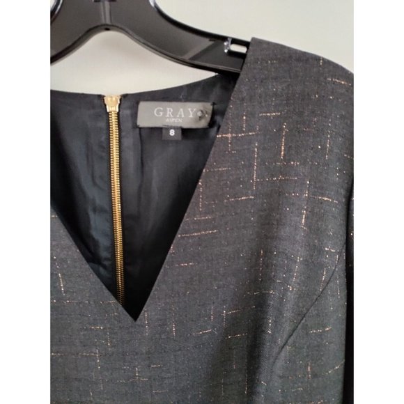 GRAY ASPEN Gorgeous Charcoal/Gold Thread Sheath Dress SIZE 8 - Picture 3 of 8